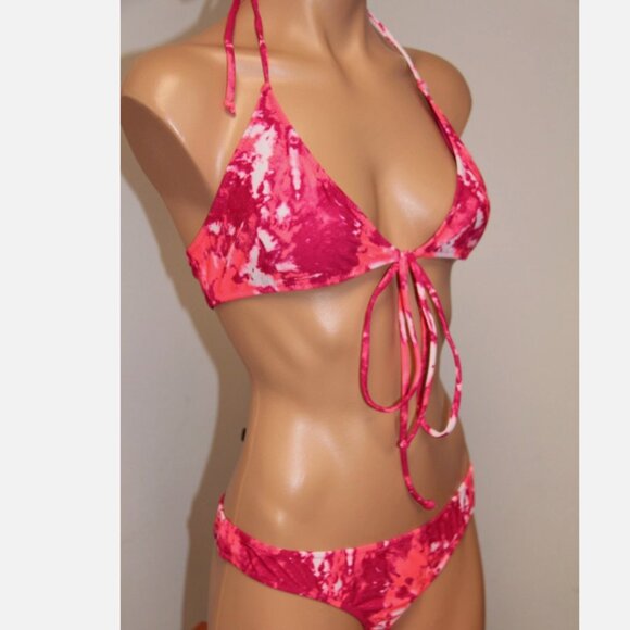 NWT VOLCOM Swimsuit Bikini 2pc set Size L Very Barry Front Tie Bra - Picture 2 of 4